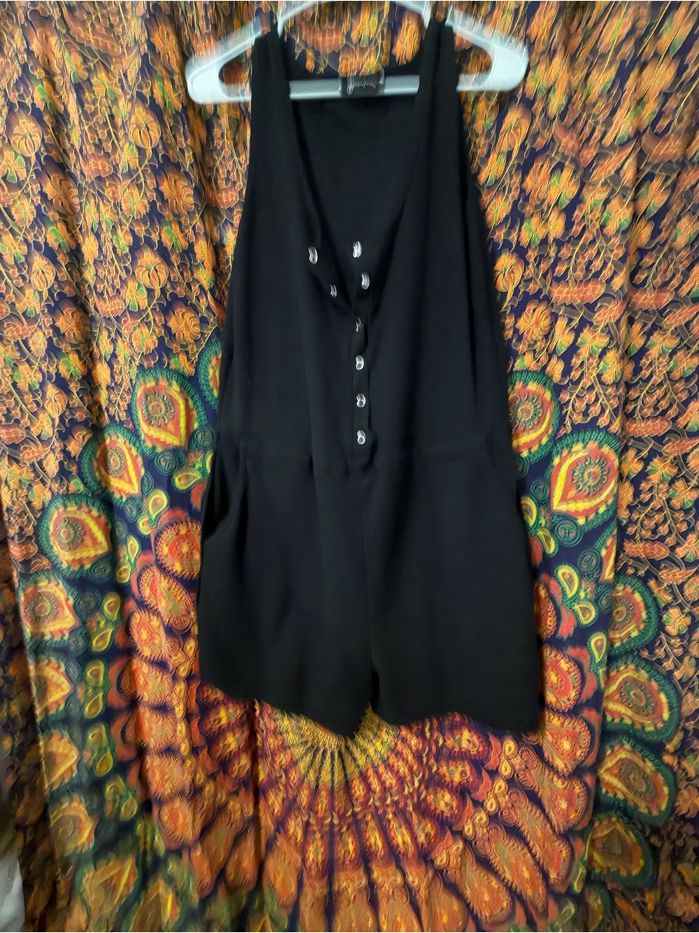Women's L PrettyGarden Black Snap Up Romper with Pockets
